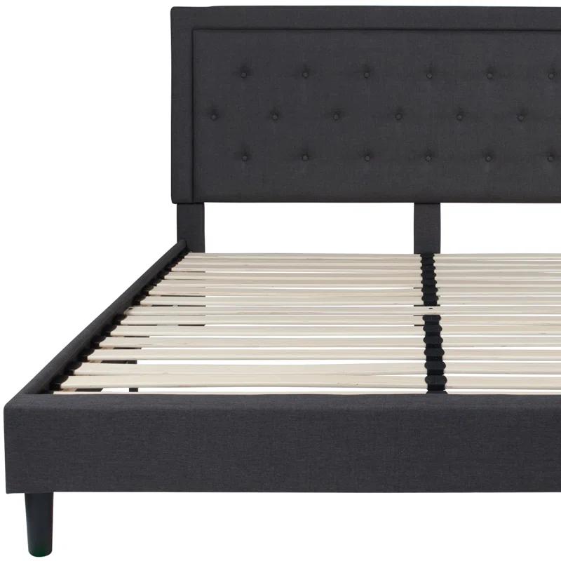 Lark Manor™ Aluino Panel Button Tufted Upholstered Platform Bed Frame - No Box Spring Required