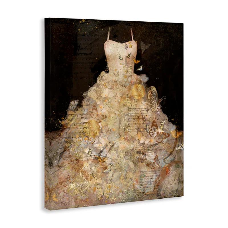 Stupell Industries Detailed Evening Gown Dress Text Collage Butterflies by Marta Wiley - Graphic Art