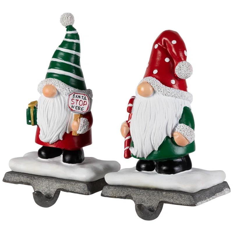 Northlight Seasonal Santa Gnomes Christmas Stocking Holders - 6.25" - Set Of 2