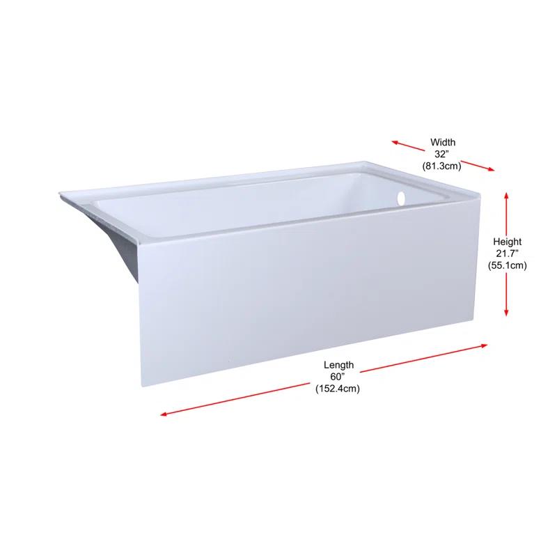Elegant Lighting BT202-R3260GW Niklaus 60'' x 32'' Alcove/Tile Soaking Bathtub