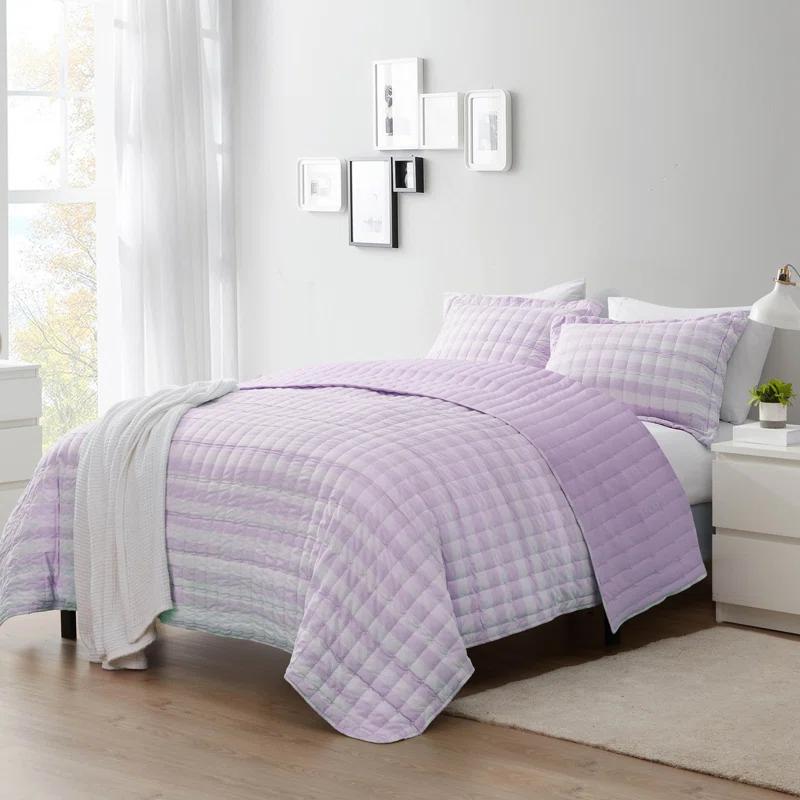 Sweet Home Collection Oversized Prewashed Checkered Plaid Embroidered Vintage Soft Quilt Set