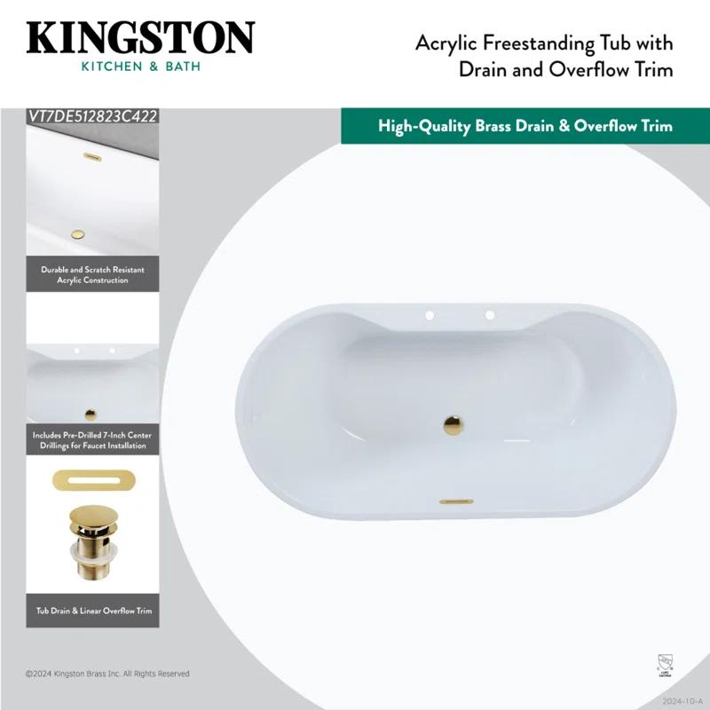 Kingston Brass VT7DE512823C428 Kingston Brass Aqua Eden 51-Inch Acrylic Oval Double Ended Freestanding Tub With Drain