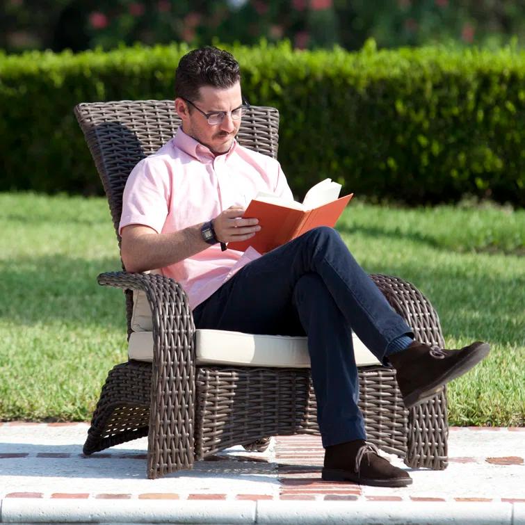 PatioSense Patio Sense Coconino Wicker Lounge Chair, Adirondack Style Includes 3" Thick Beige Cushion & Lumbar Pillow