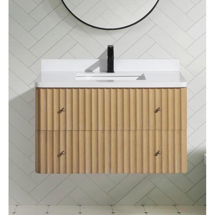 Ari Kitchen & Bath La Jolla 36" Single Floating Bathroom Vanity With Engineered Quartz Top