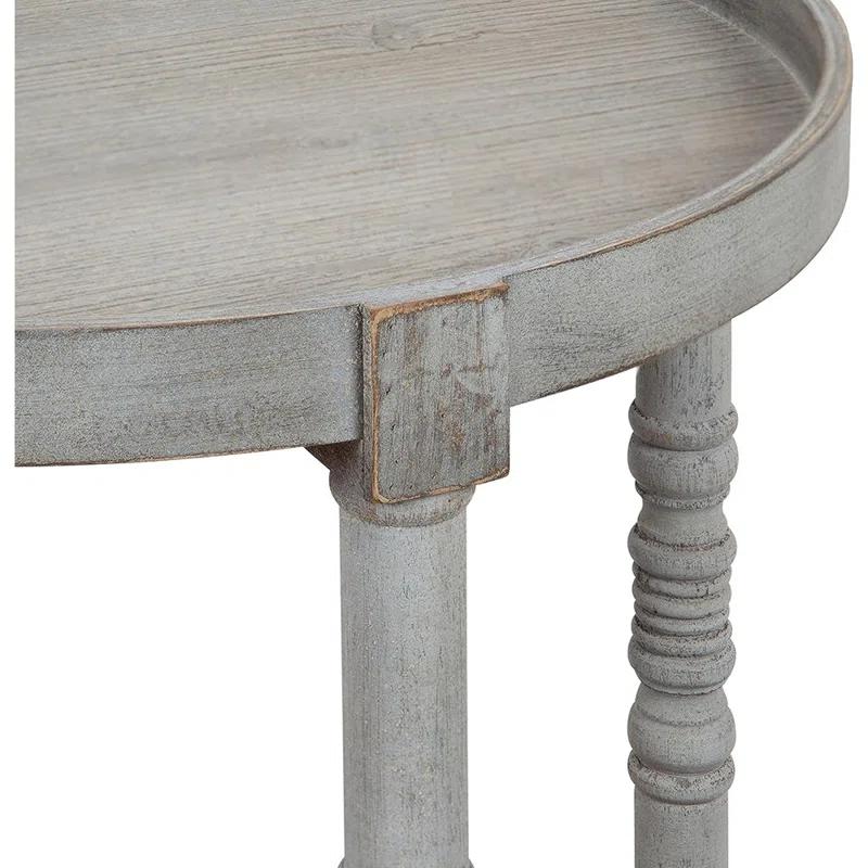 Bellport Classic Round Wood Side Table with Lower Shelf, Distressed Gray