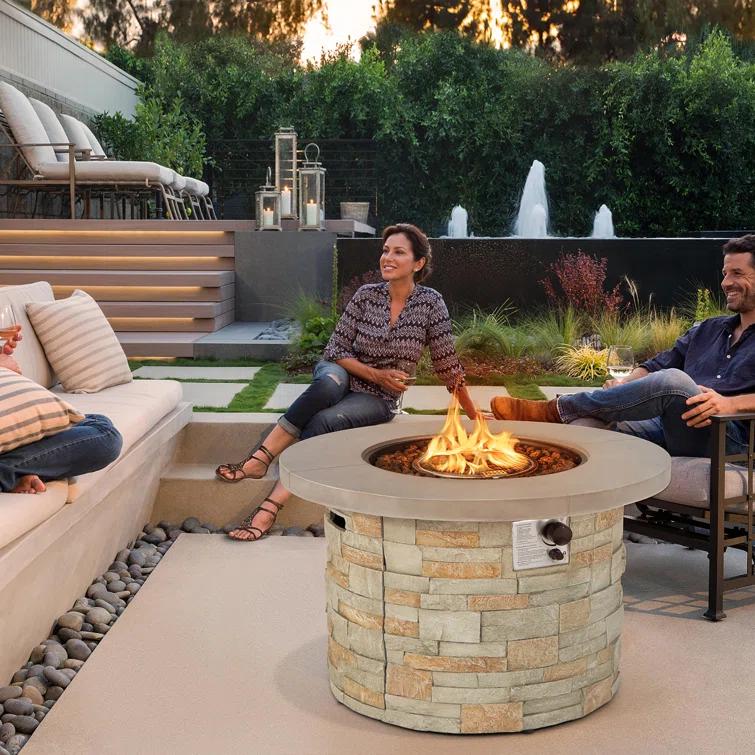 17 Stories Round Ore Powder, Steel, Stainless Steel, PVC Propane Smokeless Fire Pit Table with Hidden Fuel Tank