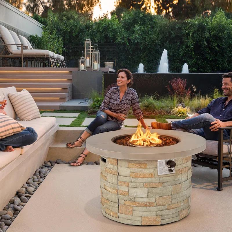 17 Stories Round Ore Powder, Steel, Stainless Steel, PVC Propane Smokeless Fire Pit Table with Hidden Fuel Tank