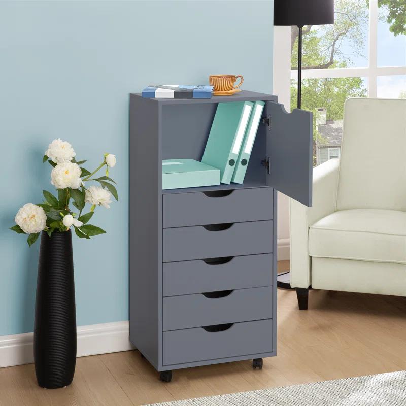 Inbox Zero 6-Drawer Office Drawer File Cabinet on Wheels, Desk Filing Cabinet Unit, Craft Office Drawer Storage Organization