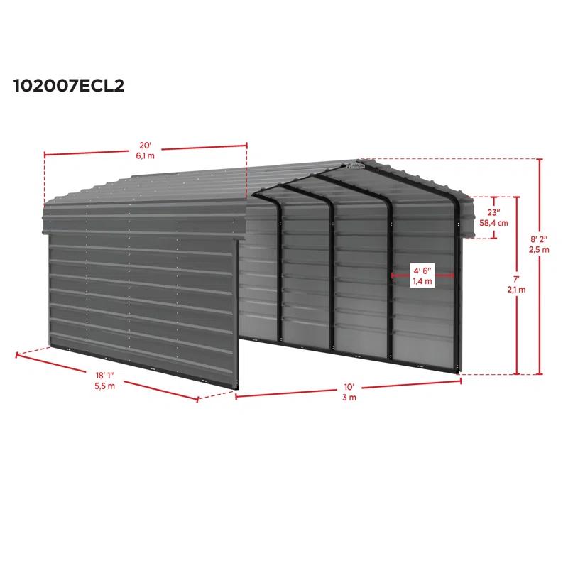 Arrow Arrow Steel Carport with 2 Side Wall Kits, 10X20X07