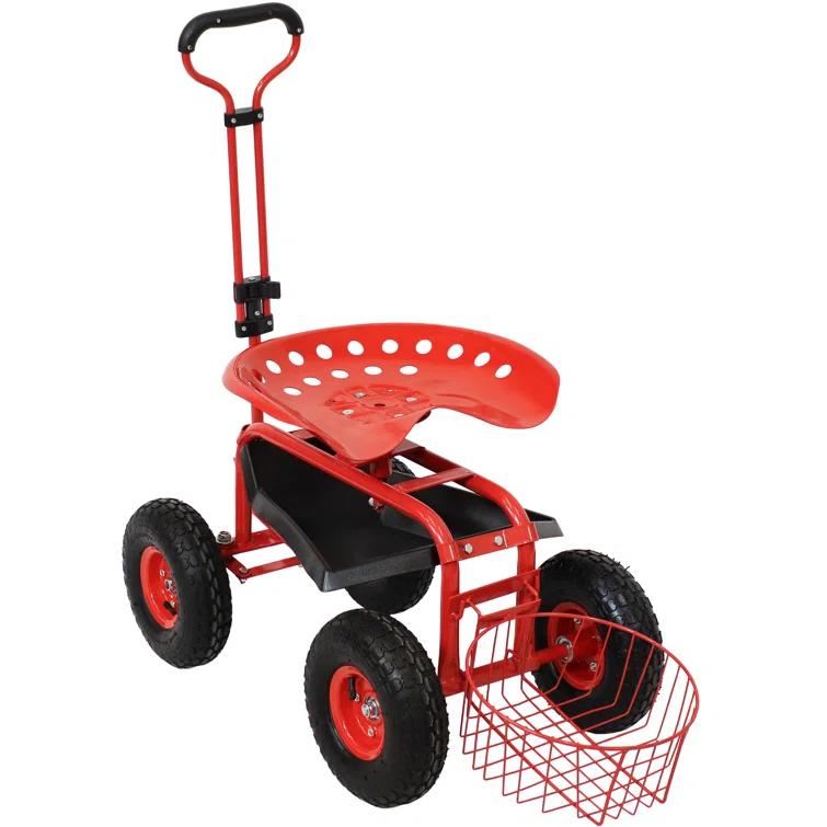 SunnyDaze Decor Steel Steering Handle Swivel Seat & Basket Garden Cart