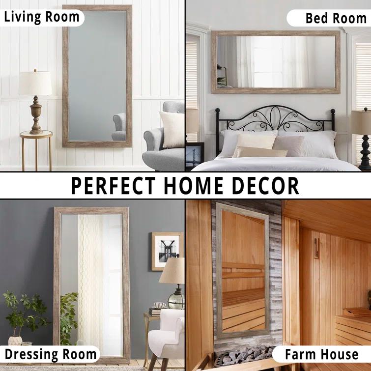 Highland Dunes Lindberg Rectangle Full Length Mirror, Faux Wood Farmhouse Mirror, Floor Mirror