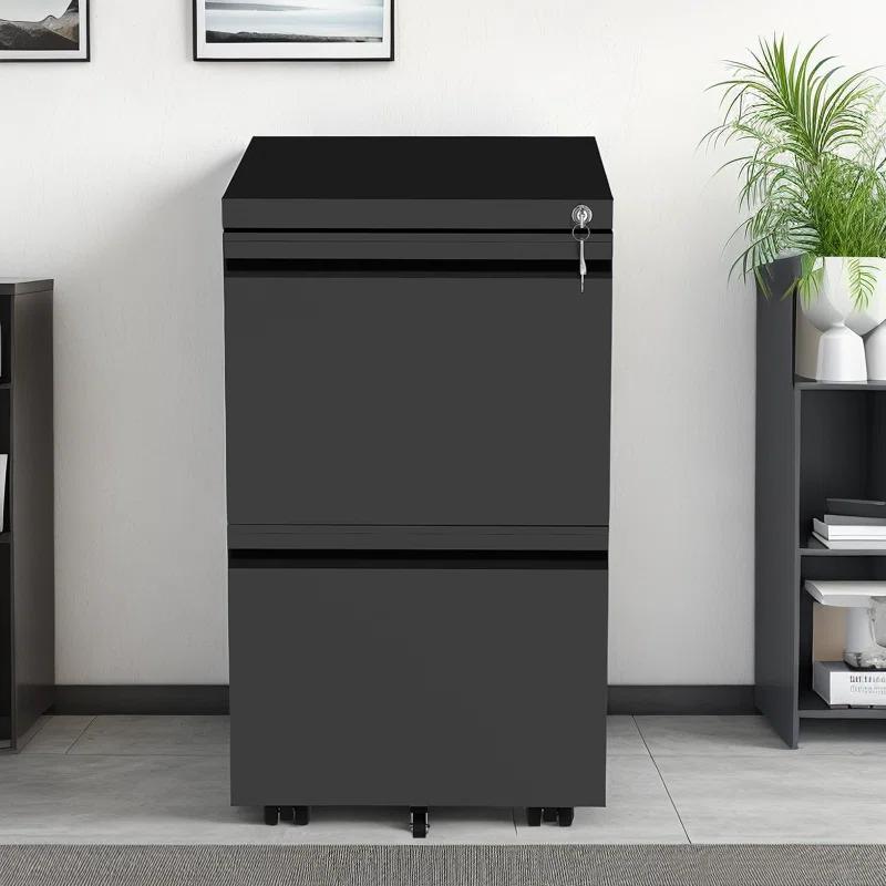 15.4" Wide 2 Drawer Lockable Mobile Steel Vertical File Cabinet with Lock for Home Office