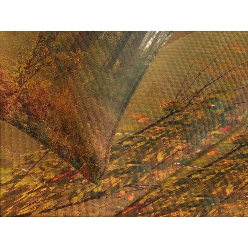 Ambesonne Ambesonne Fall Bedspread Set Misty Autumnal Forest Orange Brown Green