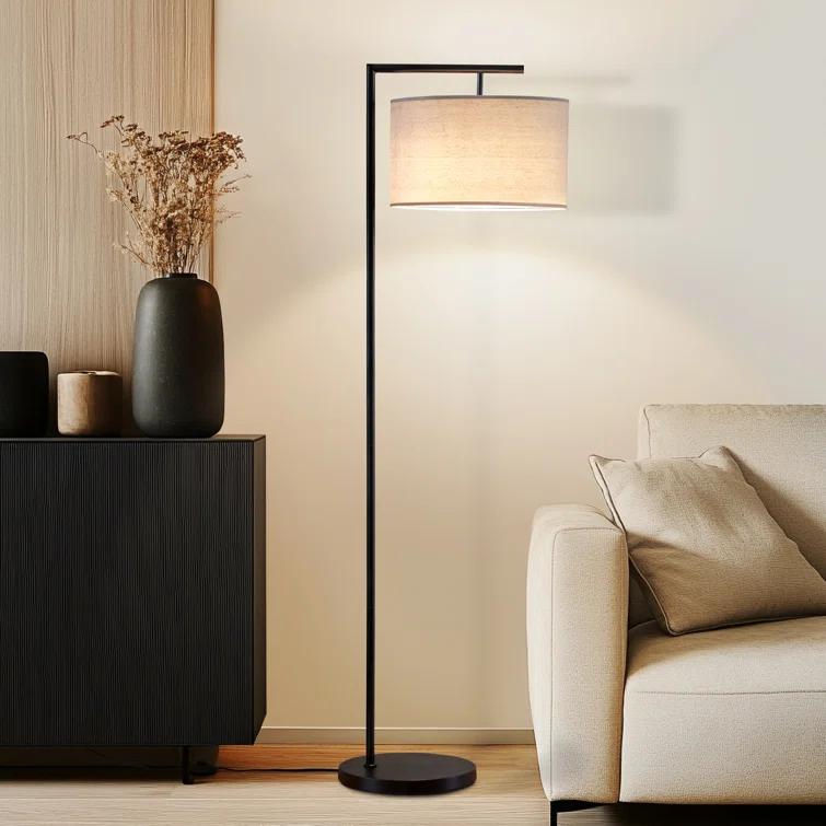 Montage Modern 60 in. Mid-Century Modern LED Floor Lamp with Fabric Drum Shade