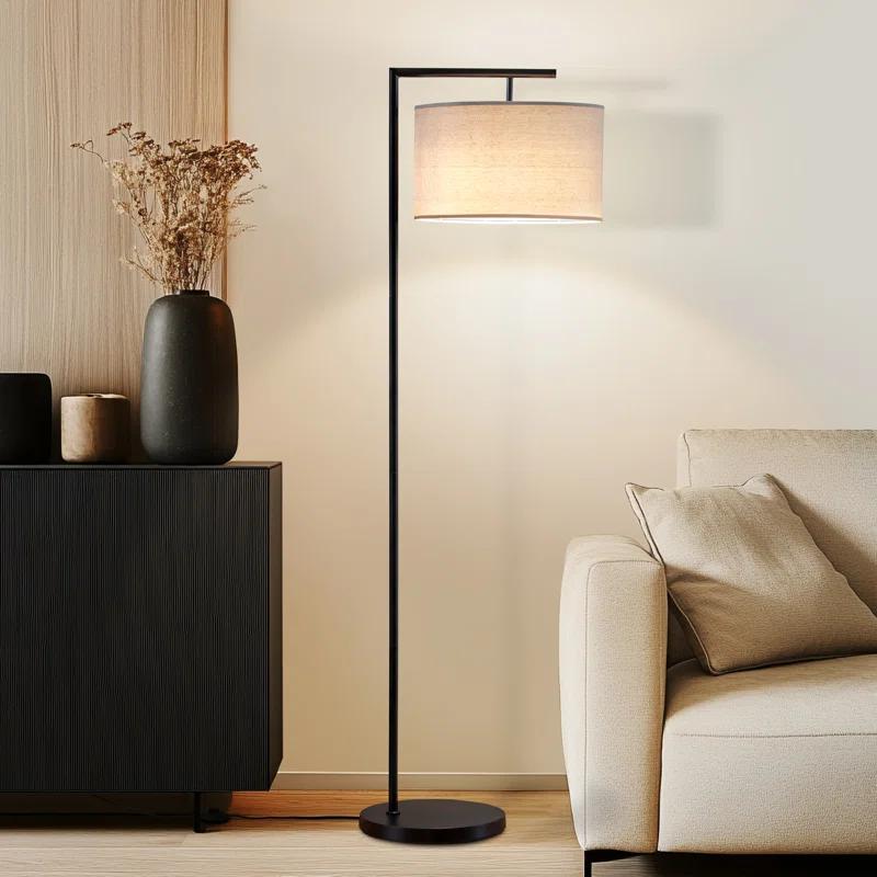 Montage Modern 60 in. Mid-Century Modern LED Floor Lamp with Fabric Drum Shade
