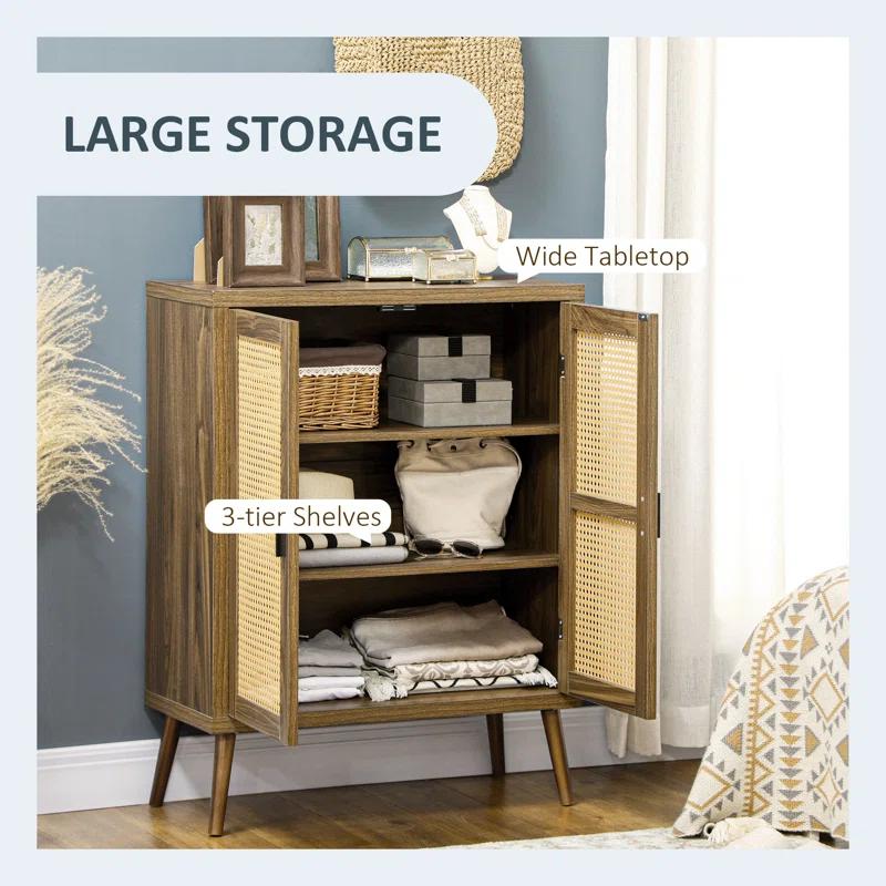 Dakota Fields HOMCOM Sideboard Buffet Cabinet with Rattan Doors, Brown
