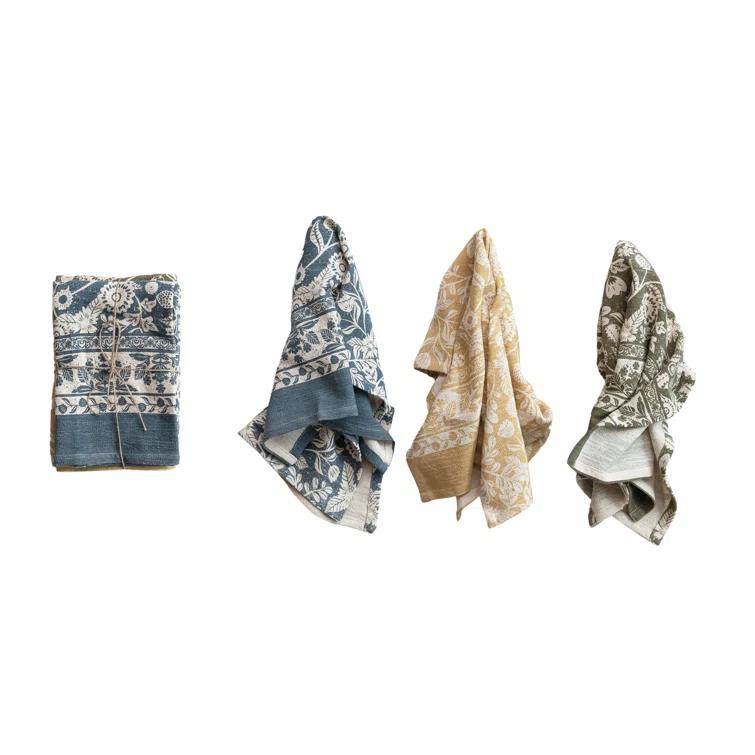 Creative Co-Op Blossom Cotton Tea Towel, Multicolor, Set of 3