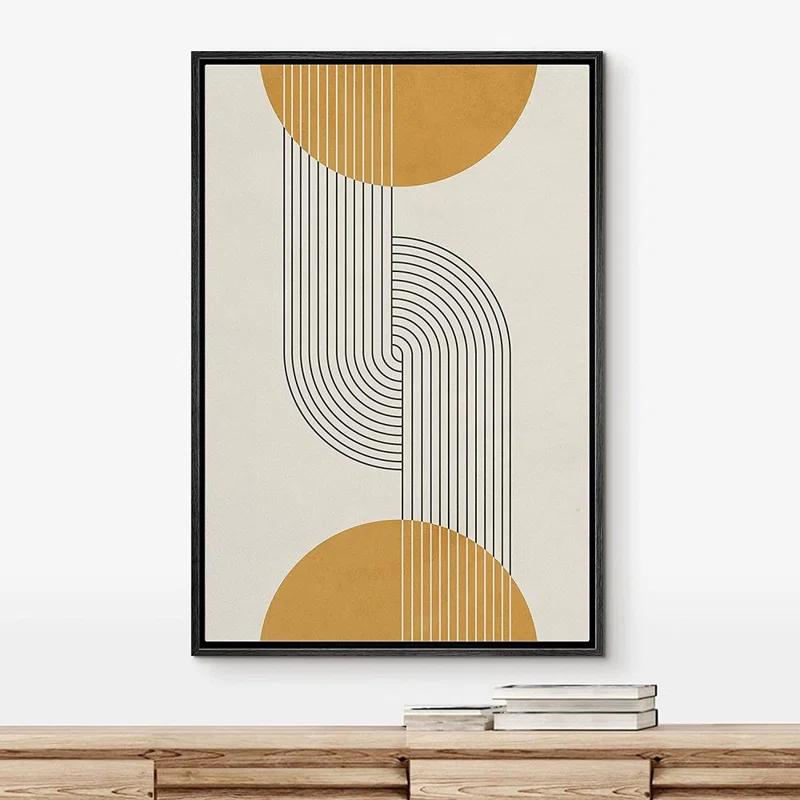 IDEA4WALL Mid Century Modern Boho Dark Line Art Illusions With Yellow Spheres - Graphic Art on Canvas