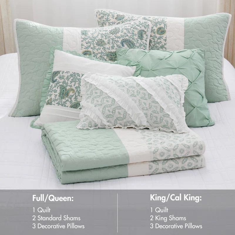 Madison Park Dawn 6 Piece Cotton Percale Quilt Set with Throw Pillows
