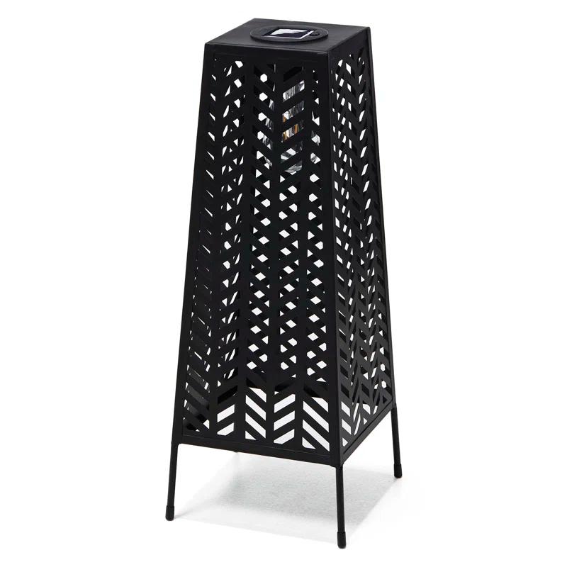 Glitzhome 21.5"H Metal Geometric Solar Powered Floor Lantern