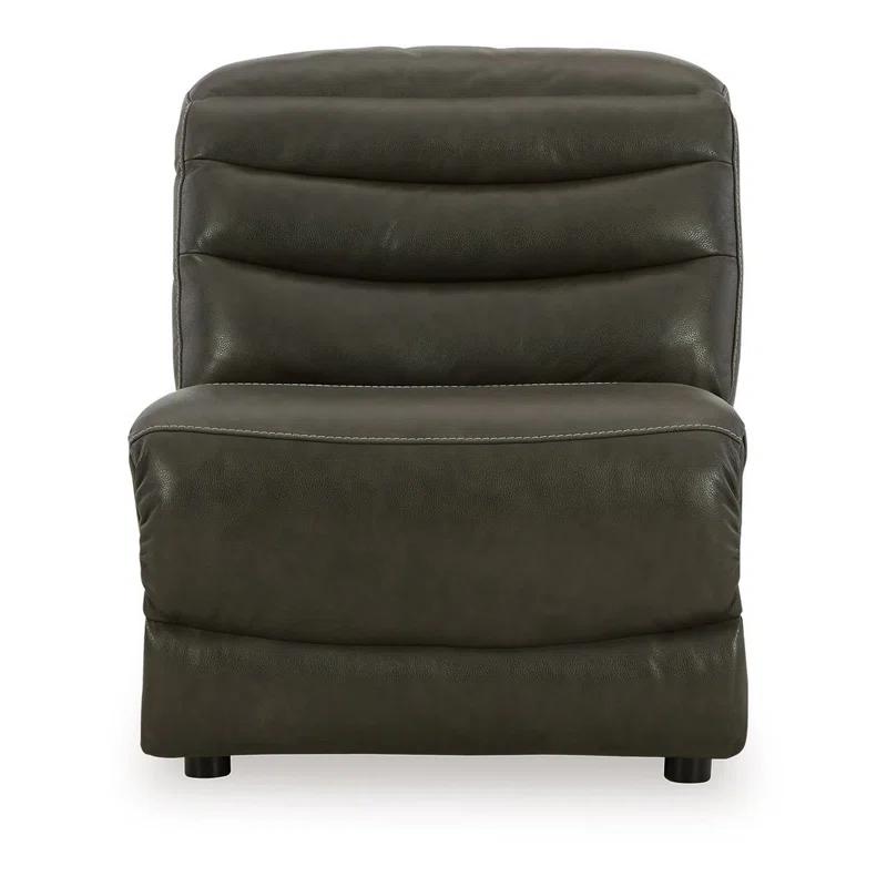 Benjara Winona Modular Armless Accent Chair, Tufted Dark Gray Faux Leather