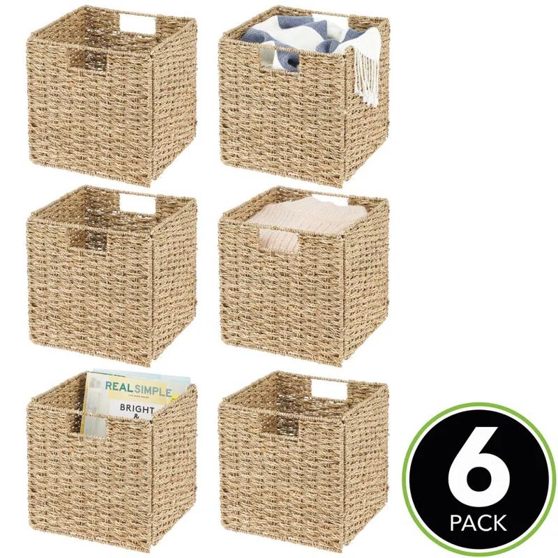 mDesign mDesign Seagrass Woven Cube Bin Basket Organizer, Handles (Set of 6)