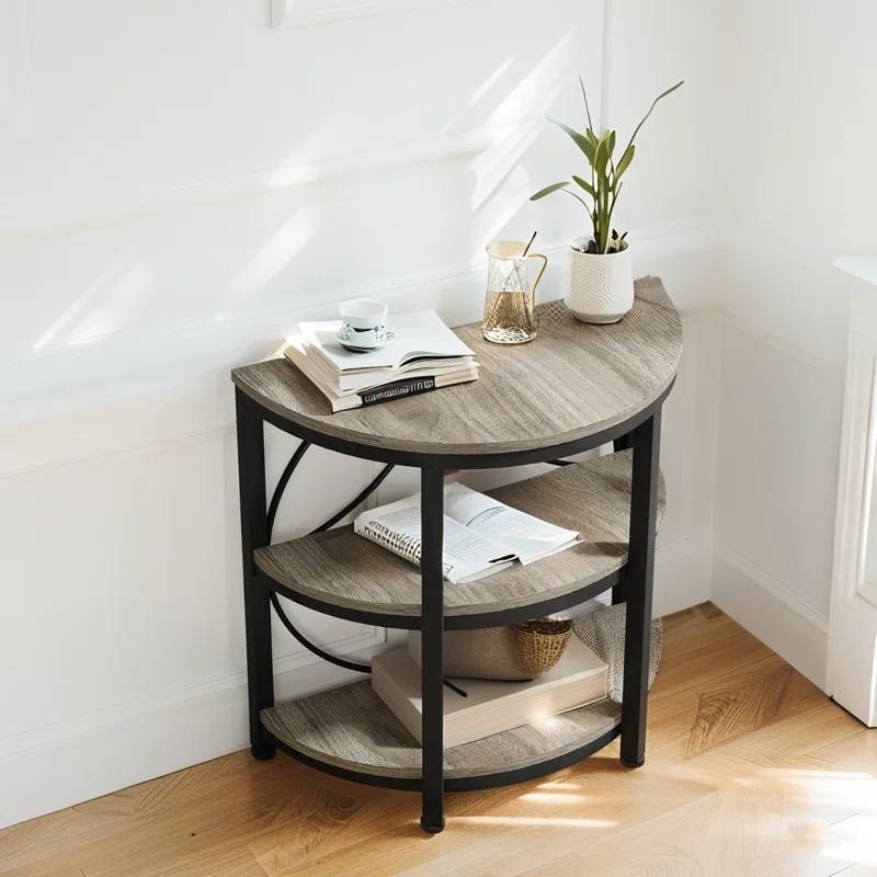 17 Stories 3-Tier Half Round End Table, Narrow Side Table with Metal Frame, Small Half Moon Accent Table for Living Room, Bedroom
