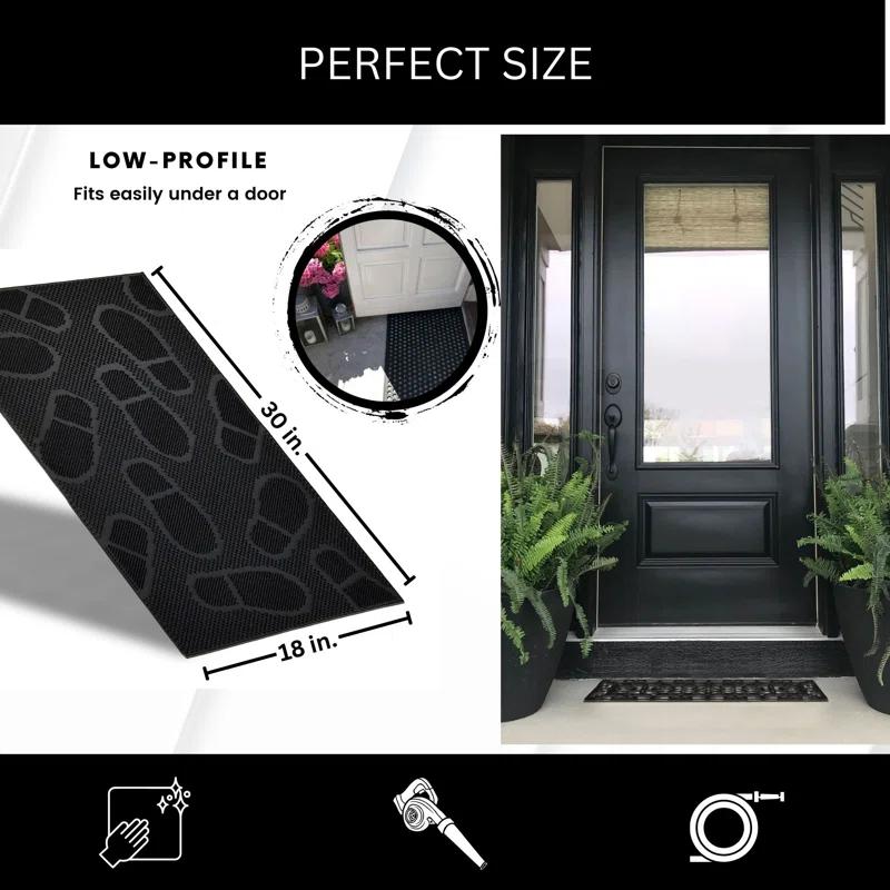 Evideco Outdoor Mat Front Rubber Shoeprint 30 in. x 18 in. Non-Slip Outdoor Door Mat