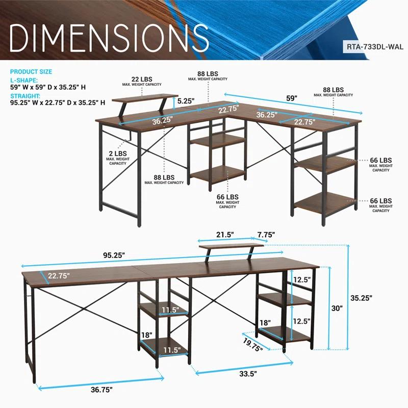 Inbox Zero Techni Mobili L-Shape Industrial Desk With Storage Shelves | Wayfair