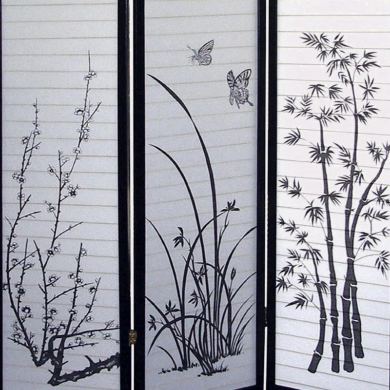 Myhomekeepers 70" Tall 3-Panel Screen / Room Divider, Floral Design With Black Finish