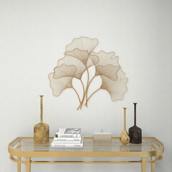 CosmoLiving by Cosmopolitan Floral Gold Metal Leaf Wall Décor, 36" X 33"