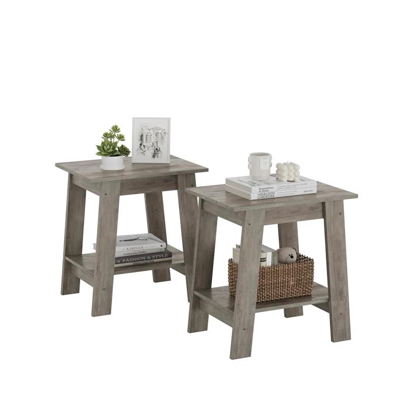 Gracie Oaks End Table, Small Side Table, Nightstand With 2-Tier Storage Shelf, Wood Bedside Table, Narrow Side Table Living Room, Side Table For Small Spaces, Bedroom, Entryway, Farmhouse, Grey