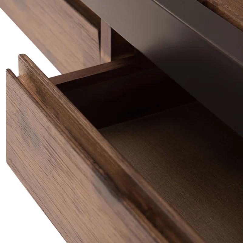 Simpli Home Erina 48"W Solid Acacia Wood Small Desk, Industrial Style with Keyboard Tray and 2 Drawers