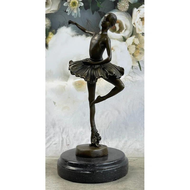 Red Barrel Studio® 11 Inches Tall Bronze Dancer Ballerina Bronze Statue Handmade Marble Base Vintage Art