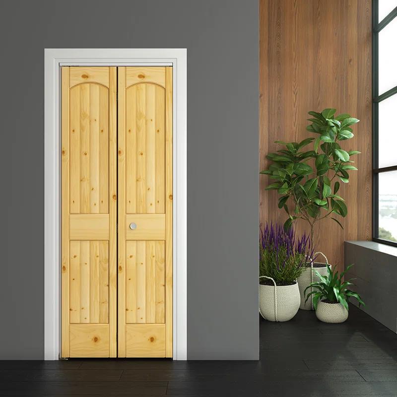 EightDoors 80-in Natural 2-panel arch top Smooth Solid core Unfinished Pine Wood Closet Bifold Door ( Hardware Included )
