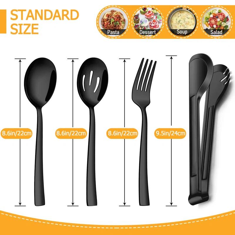 8-Piece Stainless Steel Serving Utensils Set - Includes Spoons, Forks, Tongs, Ideal For Weddings, Buffets, And Daily Use (Set of 8)