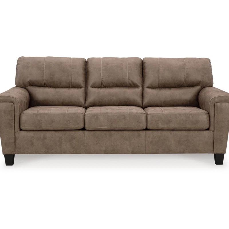 Benjara Nav Queen Size Sofa Sleeper, Fossil Brown Faux Leather, Foam, 89 Inch