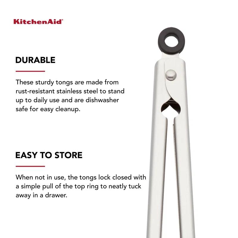 KitchenAid® KitchenAid® Gourmet Stainless Steel Serving Tongs with Hang Hook and Secure Closing Lock, 9 Inch