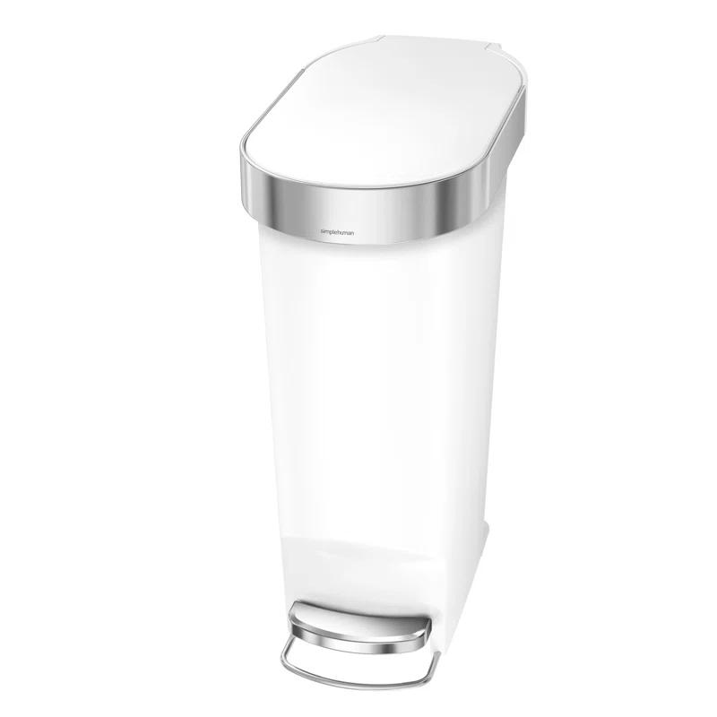 Simplehuman 40 Liter Slim Liner Rim Trash Can, White Plastic