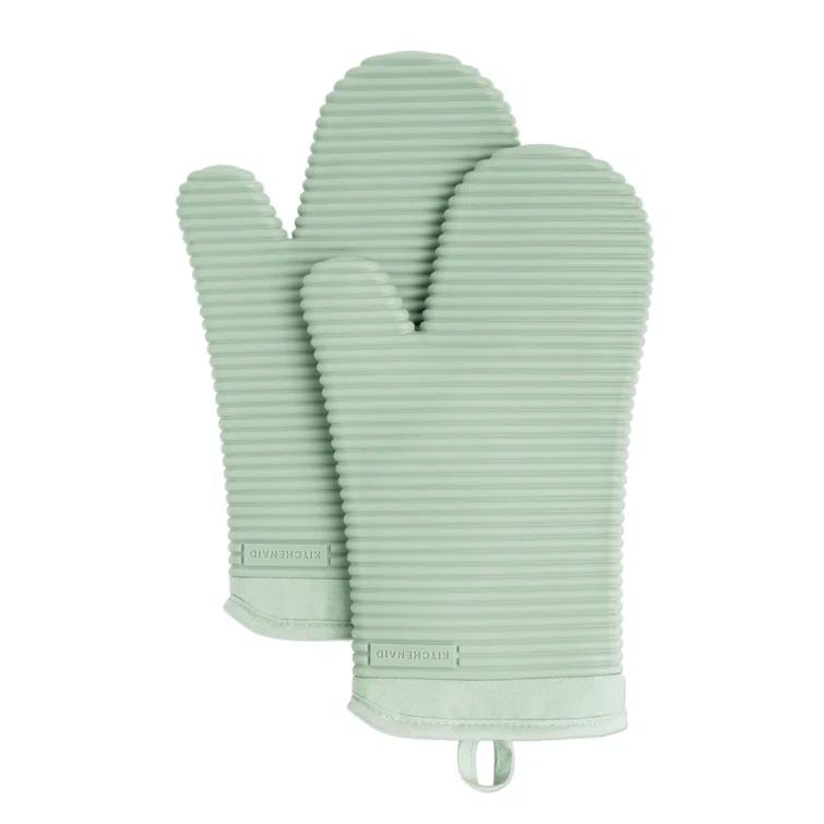KitchenAid Pistachio Ribbed Soft Silicone Oven Mitts, Set of 2