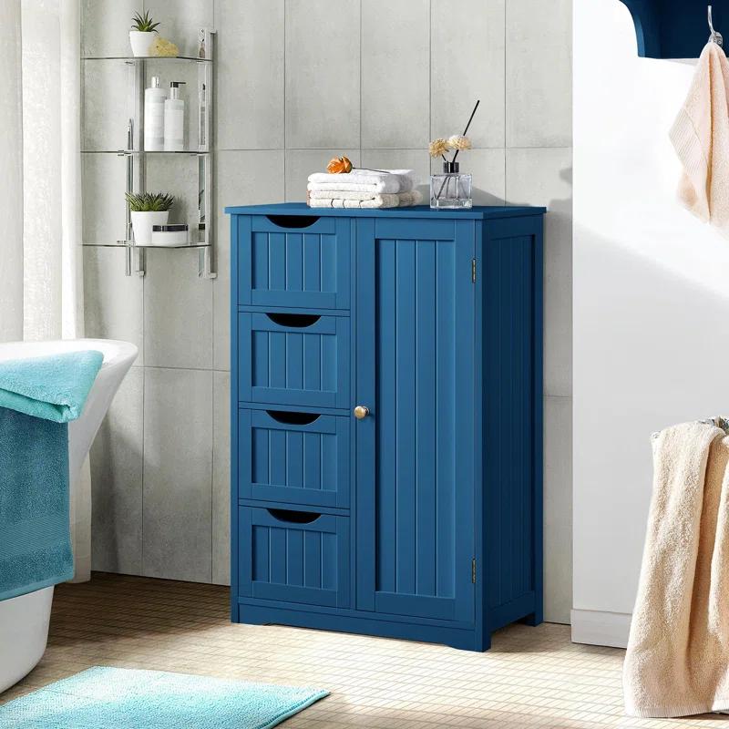 Wooden Bathroom Storage Organizer Cabinet with 4 Drawers and 1 Cupboard