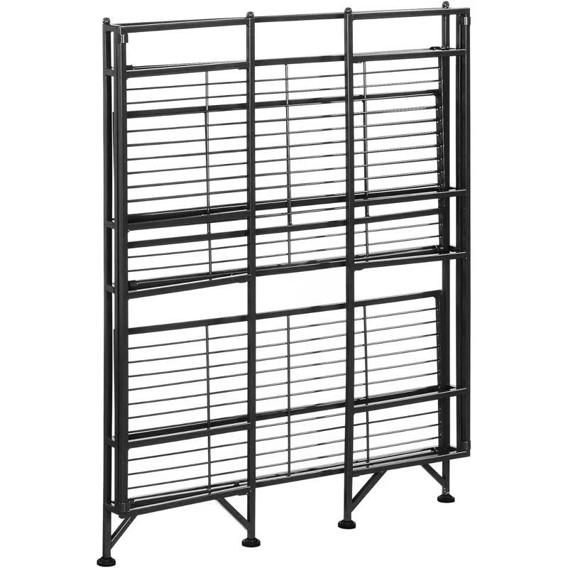 17 Stories 3-Tier Wide Folding Metal Shelf, Black