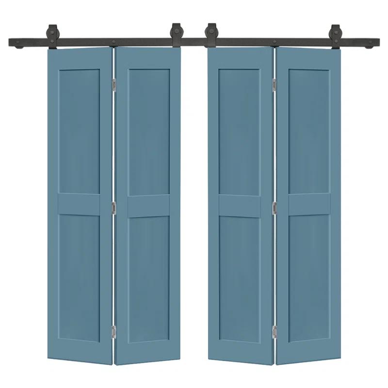 Calhome 2 PANEL Shaker Composite Double Bi-Fold Door with Barn Door Hardware Kit