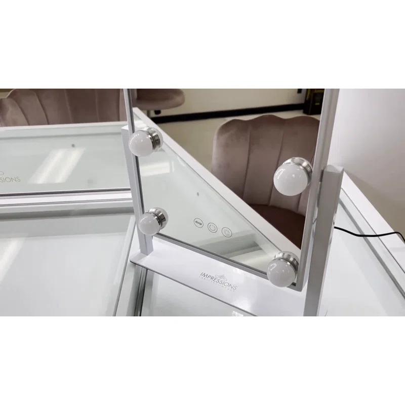 IMPRESSIONS VANITY · COMPANY Hollywood Tri Tone Makeup Mirror with 6 LED Bulbs and 360 Degree Swivel, Soft Touch Sensor Dimmer Switch