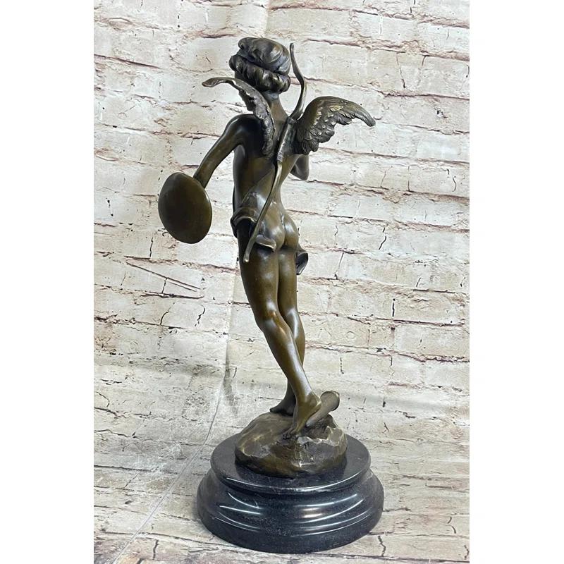 Trinx Kaleeya Signed Bronze Statue Cupid Cherub Sculpture On Marble Base Art Deco Sale