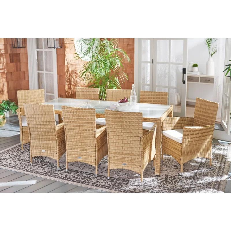 Safavieh Hailee 8 - Person Wicker Patio Dining Set with Rectangular Table , Cushions Included