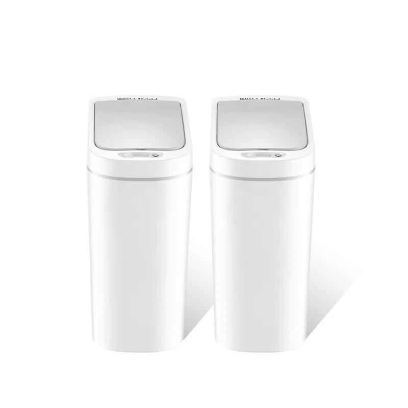 NineStars Ninestars Automatic Mothion Sensor ABS Slim Trash Can Combo set for Bathroom, 1.8Gal 7L each, 2 pack, White, DZT-7-2B