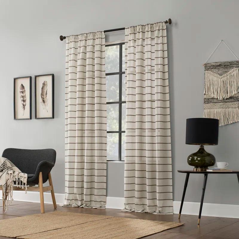 Clean Window Clean Window Aso Twill Stripe Anti-Dust Linen Blend Sheer Curtain Panel