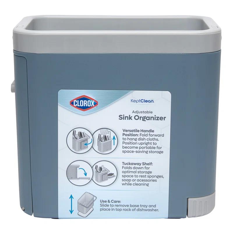 Ginsey 59360 Clorox KeptClean Kitchen Sink Organizer – Space-Saving Organization of Dish Soap, Scrub Brushes, and Dish Towels, Fold-Down Shelf for Sponges and Jewelry, Drainage Tray – Steel