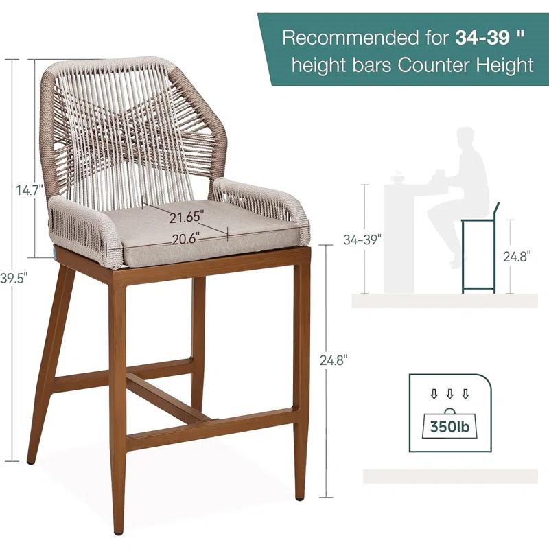 George Oliver 2 Pack Counter Height Bar Stools , Sponge Outdoor High Stool Set, Home Back Dining Chair With Backrest And Arm-Gray